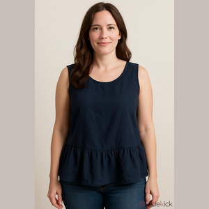 J Crew Navy Cotton Boy Back Peplum Sleeveless Blouse Women Size L